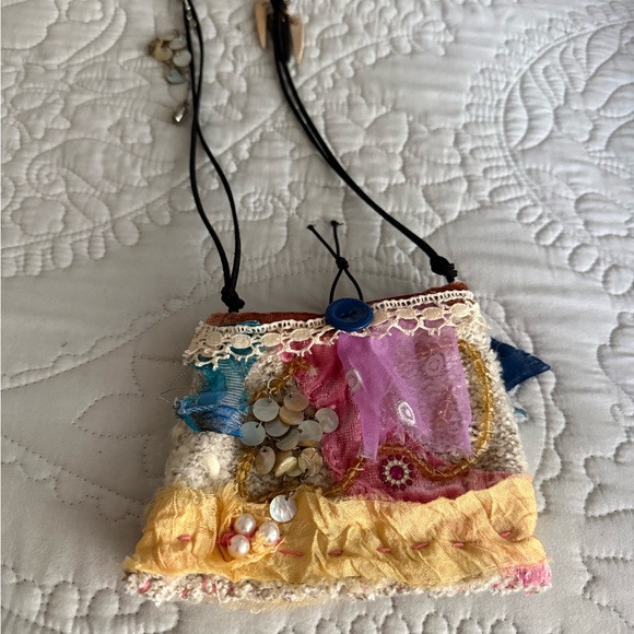 Handmade Bohemian Fabric Art Patchwork Necklace Pouch Bag - Picture 8 of 12